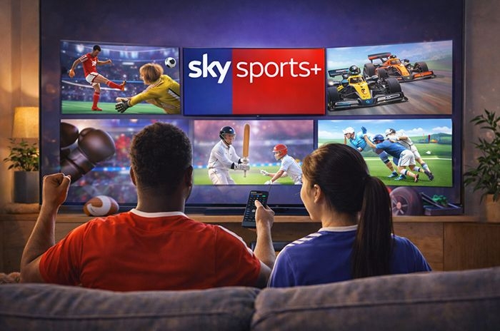 sky sports+ couple watching on tv