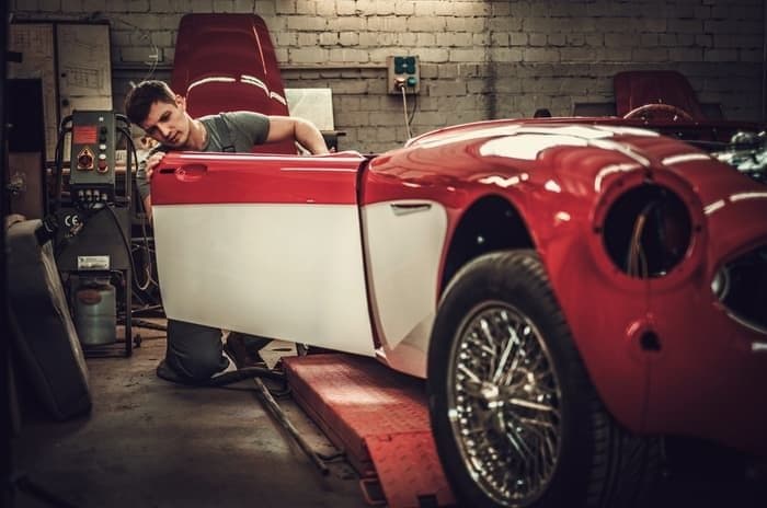 classic car in a garage