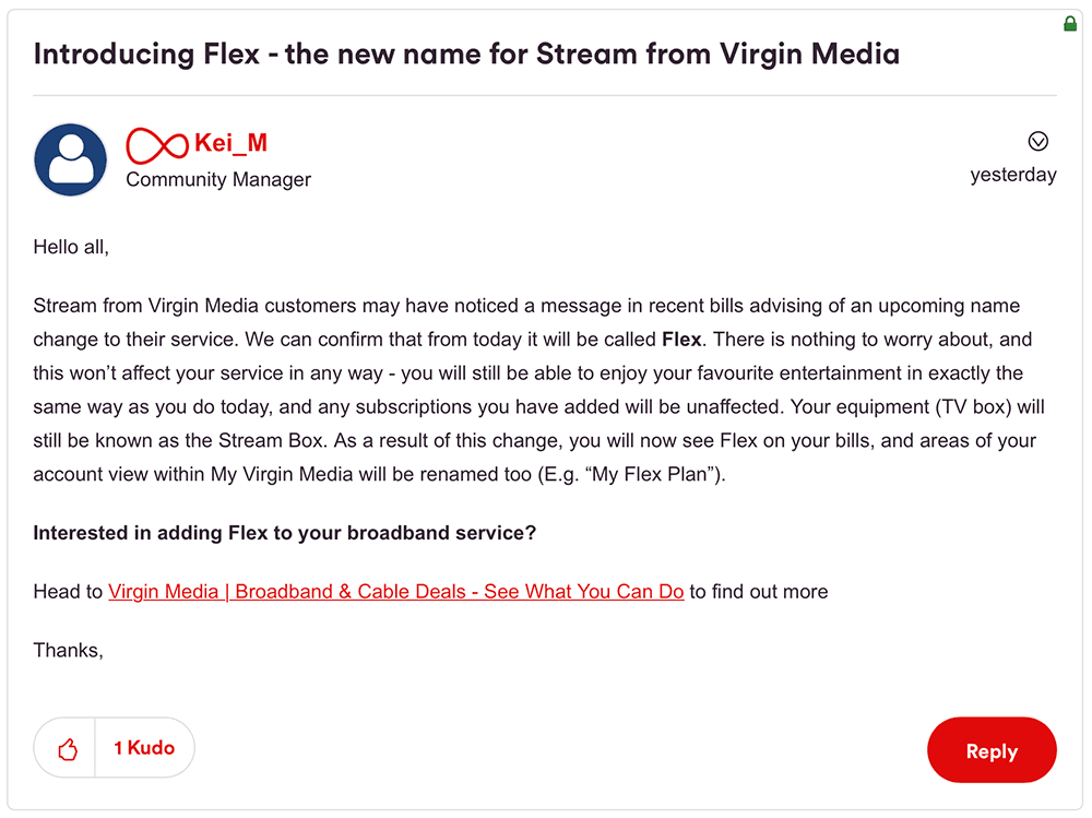 Virgin Media Flex announcement