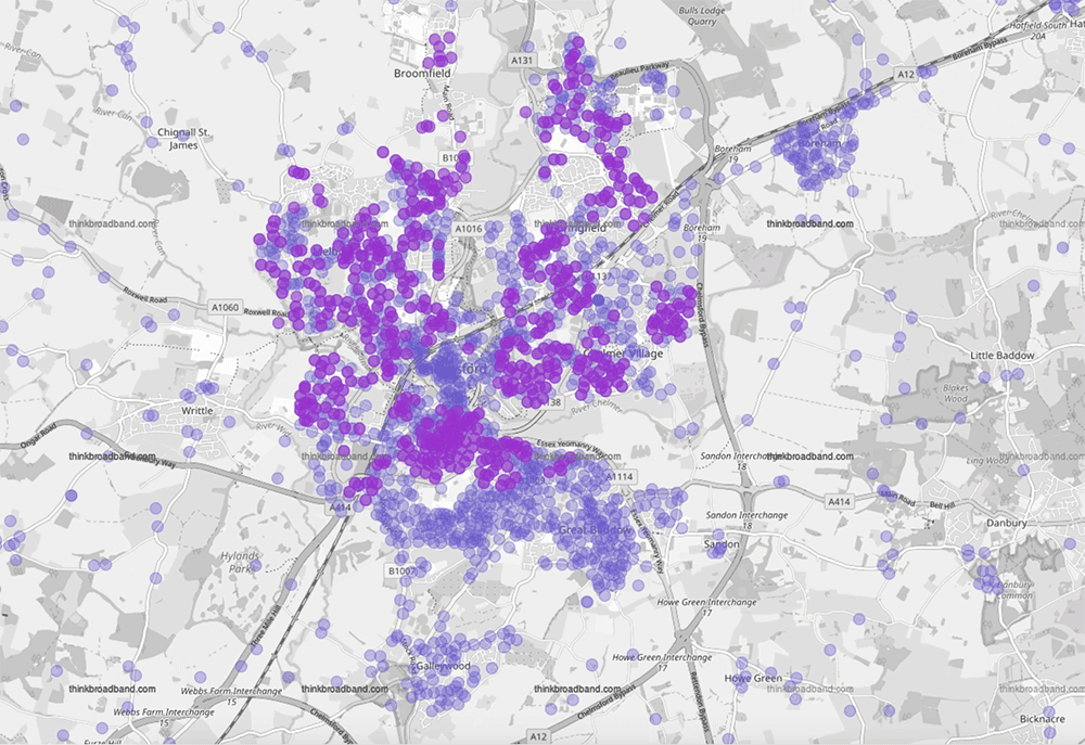 openreach fttp / lit fibre coverage in chelmsford, november 2024