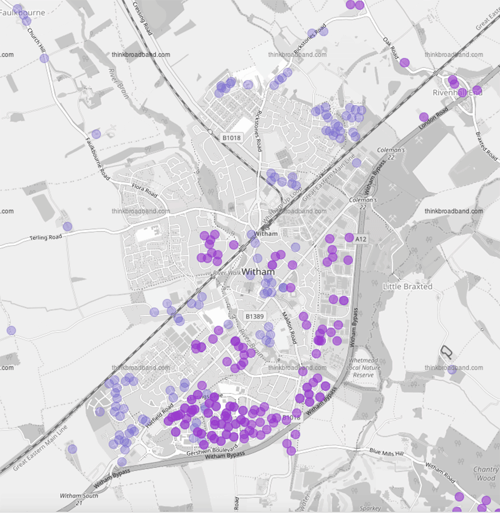 openreach fttp / gigaclear coverage in witham, november 2024